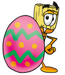 Clip Art Graphic of a Straw Broom Cartoon Character Standing Beside an Easter Egg