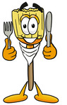 Clip Art Graphic of a Straw Broom Cartoon Character Holding a Knife and Fork