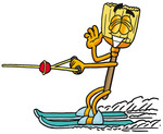 Clip Art Graphic of a Straw Broom Cartoon Character Waving While Water Skiing