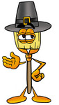 Clip Art Graphic of a Straw Broom Cartoon Character Wearing a Pilgrim Hat on Thanksgiving