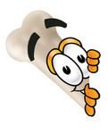 Clip art Graphic of a Bone Cartoon Character Peeking Around a Corner