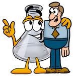 Clip art Graphic of a Beaker Laboratory Flask Cartoon Character Talking to a Business Man