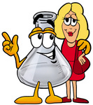 Clip art Graphic of a Beaker Laboratory Flask Cartoon Character Talking to a Pretty Blond Woman