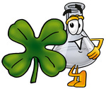 Clip art Graphic of a Beaker Laboratory Flask Cartoon Character With a Green Four Leaf Clover on St Paddy’s or St Patricks Day