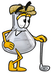 Clip art Graphic of a Laboratory Flask Beaker Cartoon Character Leaning on a Golf Club While Golfing