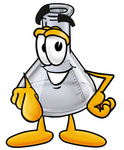Clip art Graphic of a Laboratory Flask Beaker Cartoon Character Pointing at the Viewer