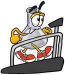 Clip art Graphic of a Laboratory Flask Beaker Cartoon Character Walking on a Treadmill in a Fitness Gym