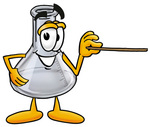 Clip art Graphic of a Laboratory Flask Beaker Cartoon Character Holding a Pointer Stick