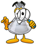 Clip art Graphic of a Laboratory Flask Beaker Cartoon Character Looking Through a Magnifying Glass