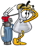 Clip art Graphic of a Laboratory Flask Beaker Cartoon Character Swinging His Golf Club While Golfing