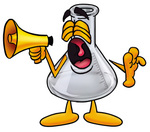 Clip art Graphic of a Laboratory Flask Beaker Cartoon Character Screaming Into a Megaphone