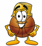 Clip art Graphic of a Basketball Cartoon Character Wearing a Hardhat Helmet