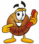 Clip art Graphic of a Basketball Cartoon Character Holding a Telephone