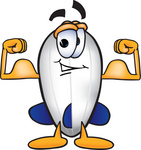 Clip art Graphic of a Dirigible Blimp Airship Cartoon Character Flexing His Arm Muscles