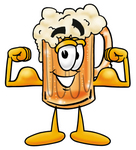 Clip art Graphic of a Frothy Mug of Beer or Soda Cartoon Character Flexing His Arm Muscles