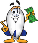 Clip art Graphic of a Dirigible Blimp Airship Cartoon Character Holding a Dollar Bill