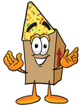 Clip Art Graphic of a Cardboard Shipping Box Cartoon Character Wearing a Birthday Party Hat