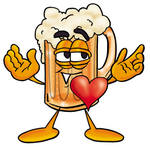 Clip art Graphic of a Frothy Mug of Beer or Soda Cartoon Character With His Heart Beating Out of His Chest