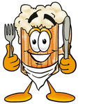Clip art Graphic of a Frothy Mug of Beer or Soda Cartoon Character Holding a Knife and Fork