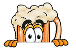 Clip art Graphic of a Frothy Mug of Beer or Soda Cartoon Character Peeking Over a Surface