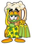 Clip art Graphic of a Frothy Mug of Beer or Soda Cartoon Character in Green and Yellow Snorkel Gear