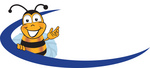 Clip art Graphic of a Honey Bee Cartoon Character Logo With a Blue Dash