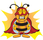 Clip art Graphic of a Honey Bee Cartoon Character Dressed as a Super Hero