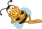 Clip art Graphic of a Honey Bee Cartoon Character Resting His Head on His Hand