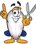 Clip art Graphic of a Dirigible Blimp Airship Cartoon Character Holding a Pair of Scissors