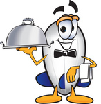 Clip art Graphic of a Dirigible Blimp Airship Cartoon Character Dressed as a Waiter and Holding a Serving Platter