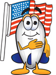 Clip art Graphic of a Dirigible Blimp Airship Cartoon Character Pledging Allegiance to an American Flag