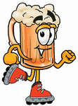 Clip art Graphic of a Frothy Mug of Beer or Soda Cartoon Character Roller Blading on Inline Skates