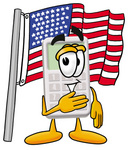 Clip Art Graphic of a Calculator Cartoon Character Pledging Allegiance to an American Flag