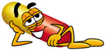 Clip Art Graphic of a Red and Yellow Pill Capsule Cartoon Character Resting His Head on His Hand