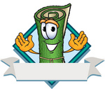 Clip Art Graphic of a Rolled Green Carpet Cartoon Character Label