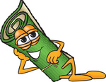 Clip Art Graphic of a Rolled Green Carpet Cartoon Character Resting His Head on His Hand