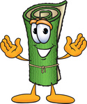 Clip Art Graphic of a Rolled Green Carpet Cartoon Character With Welcoming Open Arms