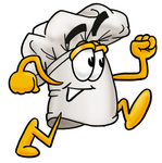 Clip Art Graphic of a White Chefs Hat Cartoon Character Running