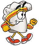 Clip Art Graphic of a White Chefs Hat Cartoon Character Speed Walking or Jogging