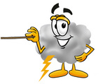 Clip Art Graphic of a Puffy White Cumulus Cloud Cartoon Character Holding a Pointer Stick