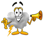 Clip Art Graphic of a Puffy White Cumulus Cloud Cartoon Character Holding a Megaphone