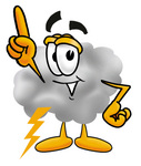 Clip Art Graphic of a Puffy White Cumulus Cloud Cartoon Character Pointing Upwards