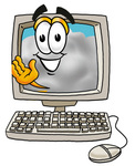 Clip Art Graphic of a Puffy White Cumulus Cloud Cartoon Character Waving From Inside a Computer Screen