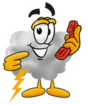 Clip Art Graphic of a Puffy White Cumulus Cloud Cartoon Character Holding a Telephone
