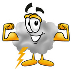 Clip Art Graphic of a Puffy White Cumulus Cloud Cartoon Character Flexing His Arm Muscles