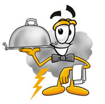 Clip Art Graphic of a Puffy White Cumulus Cloud Cartoon Character Dressed as a Waiter and Holding a Serving Platter