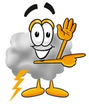 Clip Art Graphic of a Puffy White Cumulus Cloud Cartoon Character Waving and Pointing