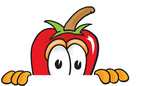Clip Art Graphic of a Red Chilli Pepper Cartoon Character Peeking Over a Surface