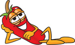 Clip Art Graphic of a Red Chilli Pepper Cartoon Character Resting His Head on His Hand
