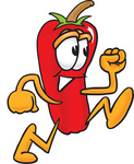 Clip Art Graphic of a Red Chilli Pepper Cartoon Character Running